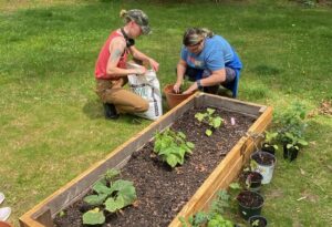 Young adult practicing meal planning and gardening as part of a residential program